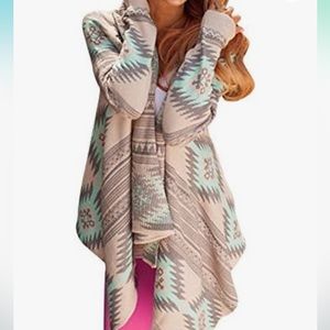 Myobe Aztec Print Drape Open Front Cardigan Sweater OS